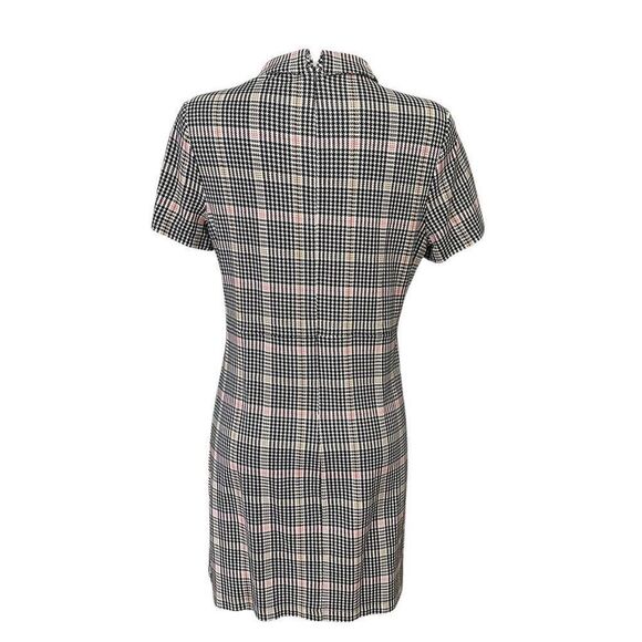 LOFT  Plaid Pink Black Ponte Button Shift Pocket Dress Academia Casual sz Small - Picture 7 of 9